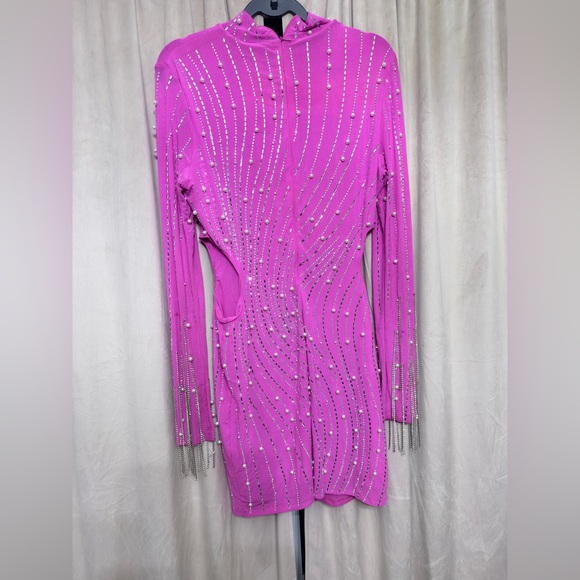 Fashion Nova Vibrant Pink Pearl-Embellished Dress - Picture 2 of 8